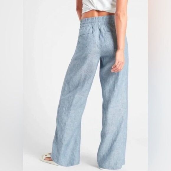 Athleta Cabo linen wide leg pants blue‎ women’s size 10 - Picture 2 of 10